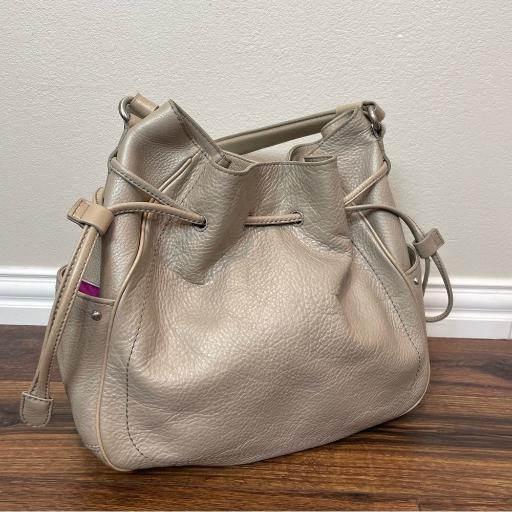 Cole Haan Genuine Leather Bucket Shoulder Bag Drawstring
